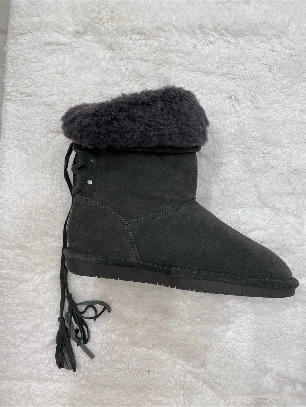 BearPaw Black Suede Shearling Cuff Winter Boots